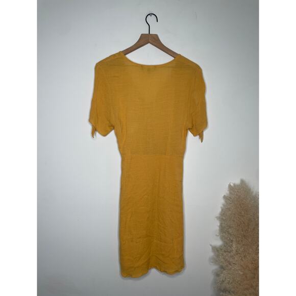 Lulus My Philosophy Wrap Dress Size Small Yellow Short Sleeve Tie Side Mini - Picture 9 of 11